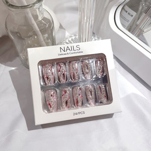24pcs Glossy Long Ballet Fake Nails, Luxury Full Rhinestone Press On Nails, Y2K Pink False Nails For Women Girls Daily Party Wear