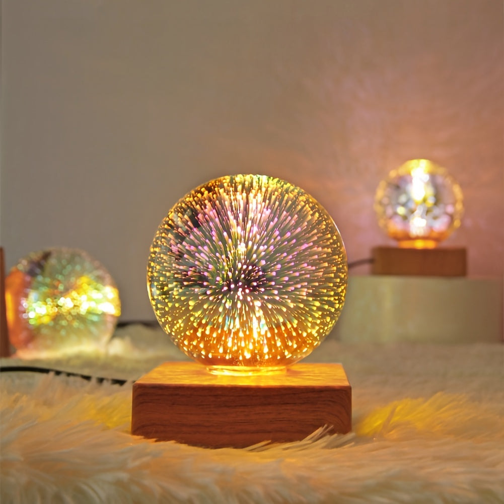 1pc LED 3D Fireworks Night Light, Glowing Led Gift Firework Lamp Small Globe Base Adornment Decorative Kids Children Indoor