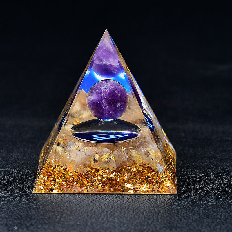 Amethyst Orgone Pyramid EMF Protection Quartz Reiki Meditation Orgonite Decor