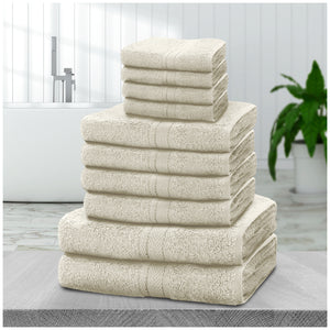 10pcs Towel Bale Set | Luxurious 100% Cotton Towels Family Pack | Quick-Drying, Highly Absorbent & Ultra-Soft Fabric | Includes 4 Face Towels, 4 Hand Towels, 2 Bath Towels | Available in 16 Elegant Colours | Ideal for Home, Gym, Spa, or Beach Use | Durabl