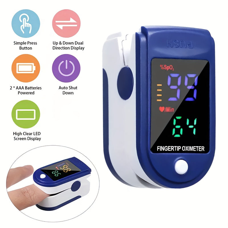 Fingertip Pulse Oximeter, Blood Oxygen Saturation Monitor (SpO2) With Pulse Rate Measurements And Pulse Bar Graph, Portable Digital Reading