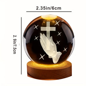 1pc 3D Crystal Ball Cross Ln Hand With Multicolor LED Night Light,Praying Hands Gifts For Women Man Christian