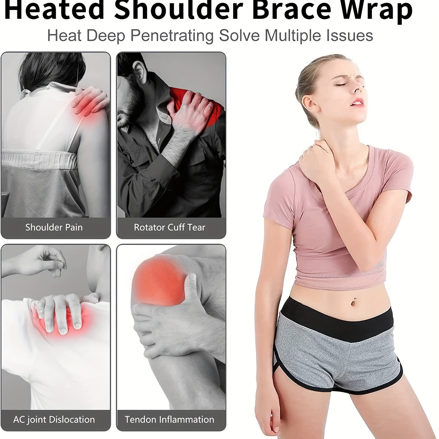 Adjustable Electric Heating Vibration Shoulder Massager for Men and Women - Relieve Pain and Promote Circulation with Heated Pads