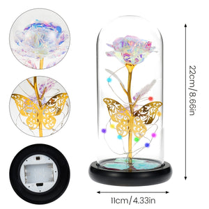 Romantic LED Rose Butterfly Lamp in Glass Dome - Perfect Home Decor and Gift for Weddings, Birthdays, Valentine's Day, and Mother's Day (Bat