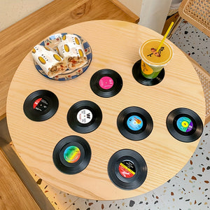 6pcs, Coasters, Vinyl Record Coasters, Creative Retro Classic Nostalgic American Rock CD Non-slip Insulation Pads, Heat Insulation Table Mat