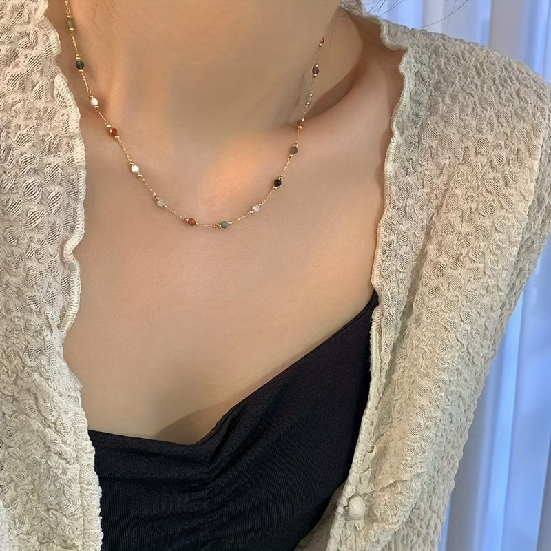 Luxurious Stainless Steel & Natural Stone Necklace - Durable, Water-Resistant, and Hypoallergenic Jewelry for Casual Attire, Casual Attire, and Special Occasions