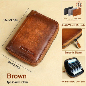 1pc Genuine Leather Rfid Blocking Wallets For Men, Retro Thin Short Multi-functional ID Credit Card Holder, Gifts To Men On Valentine's Day