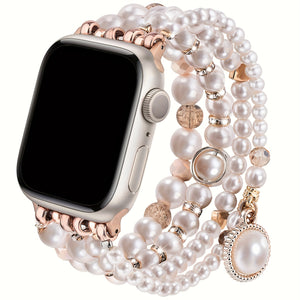 V-MORO 2024 Boho Bracelet Pearl Bracelet Bands Compatible with Apple Wath Bands 38mm 40mm 41mm 42mm 44mm 45mm Women, Natural Pearl Beaded Charms Pretty Straps Dressy Designer Jewelry Stretchy iWatch Bands for Series 10 9 8 7 6 5 4 3 2 1 SE