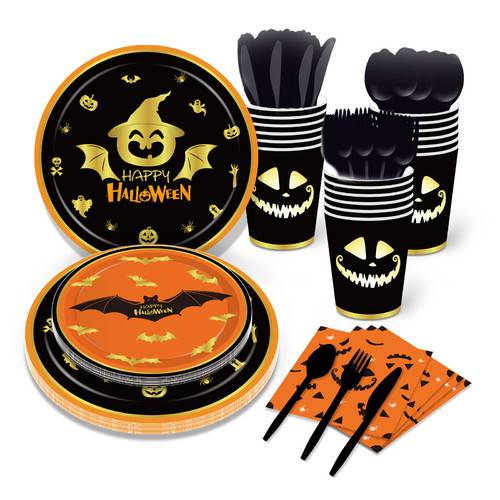 Halloween Pumpkin Blood Hand Bat Paper Plates Party Supplie Plates 68PCS Set US Local Shipping