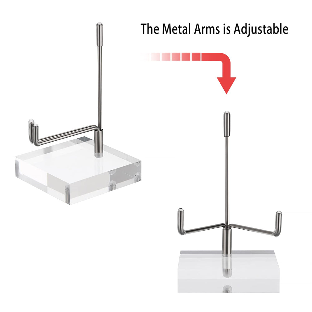 Adjustable Metal Arms Display Stand Easel with Acrylic Base Small Display Easel Holder for Fossil Coral Geodes Rock Mineral Agate Crystals Seashell and Small Collectibles