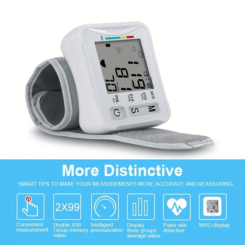 Compact Digital Wrist Blood Pressure Monitor - One-Touch, Irregular Heartbeat Indicator, Battery-Free Operation