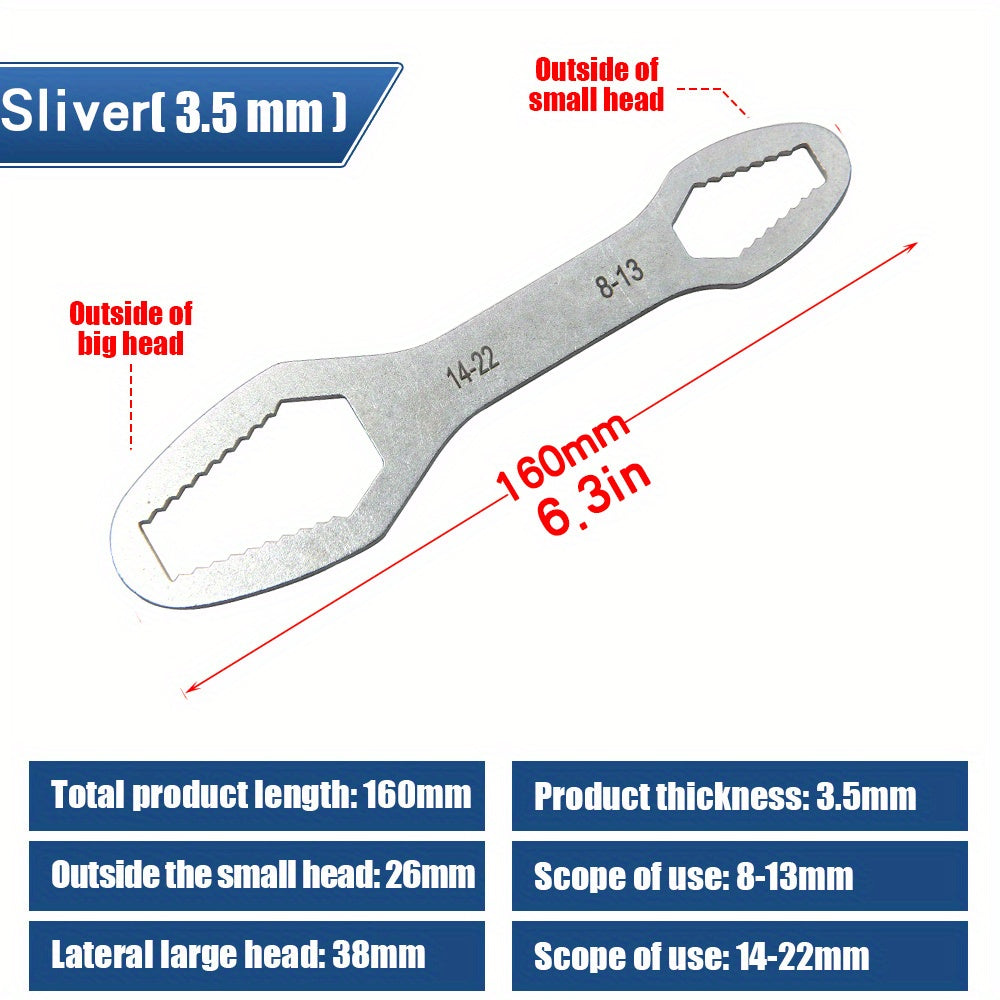 1pc 3.5mm Thickness 8-22mm Universal Torx Wrench Self-tightening Adjustable Glasses Wrench Board Double-head Torx Spanner Hand Tools For Fac