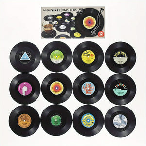 6pcs, Non-Slip Vinyl Record Coasters with Holder - Heat Insulated Cup Mat for Home and Room Decor - Drinkware Accessories