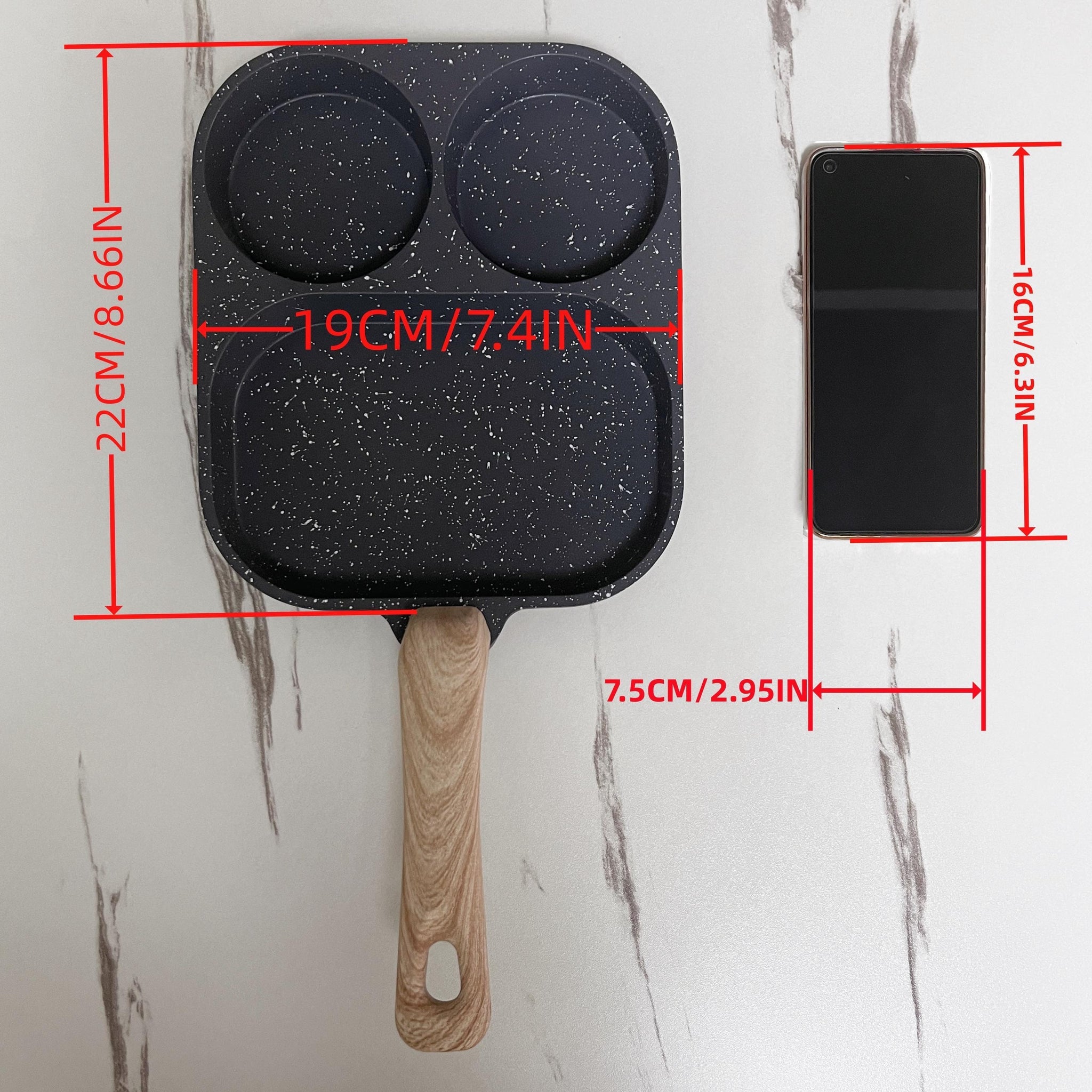 Versatile Non-Stick Aluminum Alloy Frying Pan, Dual Compartment for Eggs & Toast - Rust-Resistant with Wooden Handles, Perfect for Gas & Ind