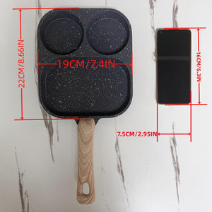Versatile Non-Stick Aluminum Alloy Frying Pan, Dual Compartment for Eggs & Toast - Rust-Resistant with Wooden Handles, Perfect for Gas & Ind