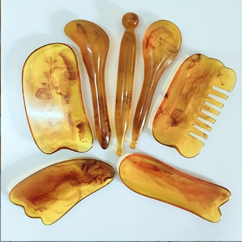 7pcs Gua Sha Beauty Massage Tool Set - Natural Resin Gua Sha Scrapers For Face, Back & Neck - Relax Muscles & Release Stress - Mother's Day