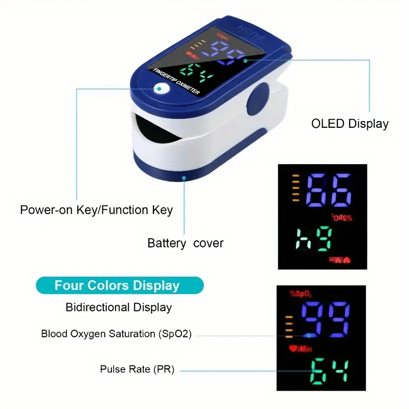 Fingertip Pulse Oximeter, Blood Oxygen Saturation Monitor (SpO2) With Pulse Rate Measurements And Pulse Bar Graph, Portable Digital Reading