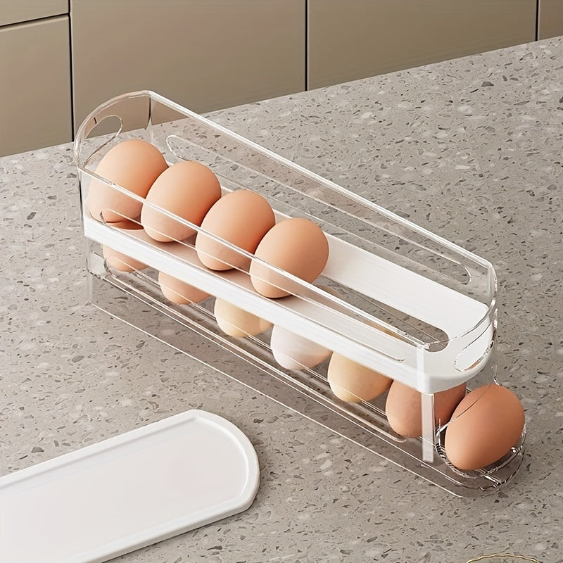 Double-Layer Rolling Egg Storage Box | Space-Saving Refrigerator Organizer for Fridge Side Door | Durable Polypropylene | Transparent, Stack