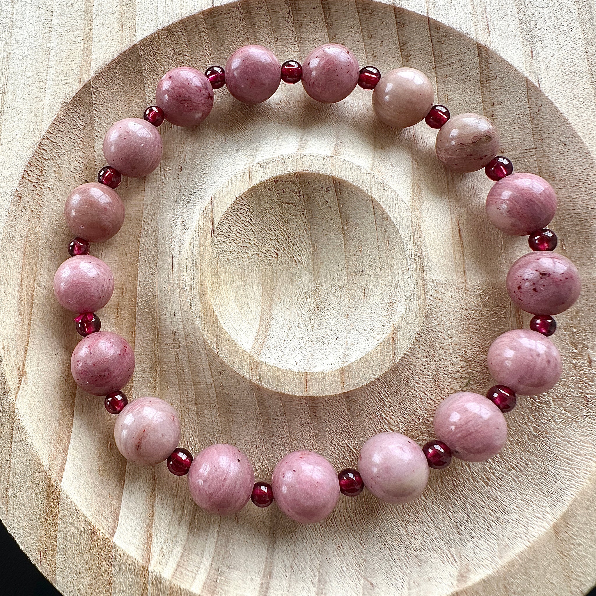 Hand Made Rhodonite with Garnet Bracelet