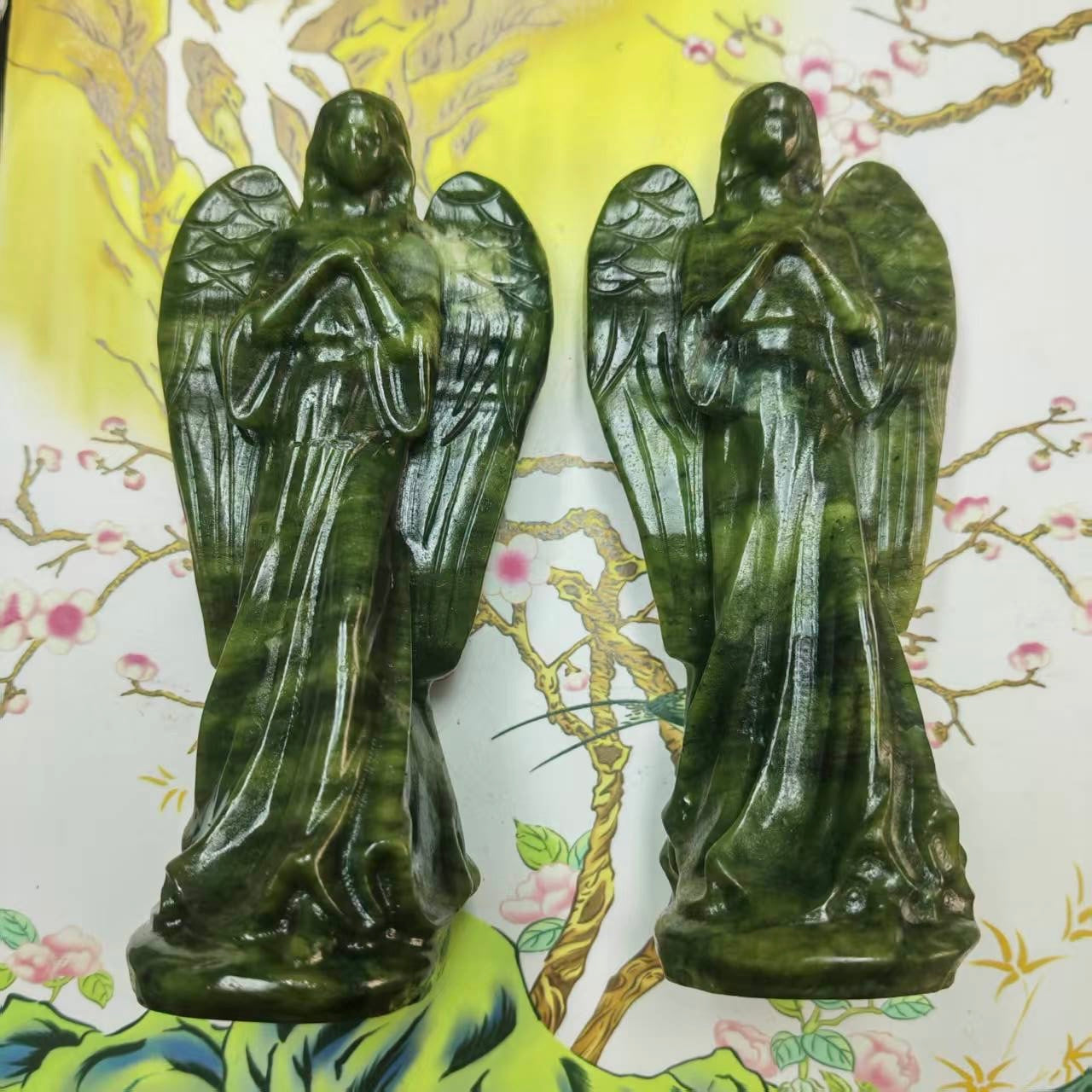 Hand Carved Crystal Angel Big Green Jade Angel Crystal Home Decoration