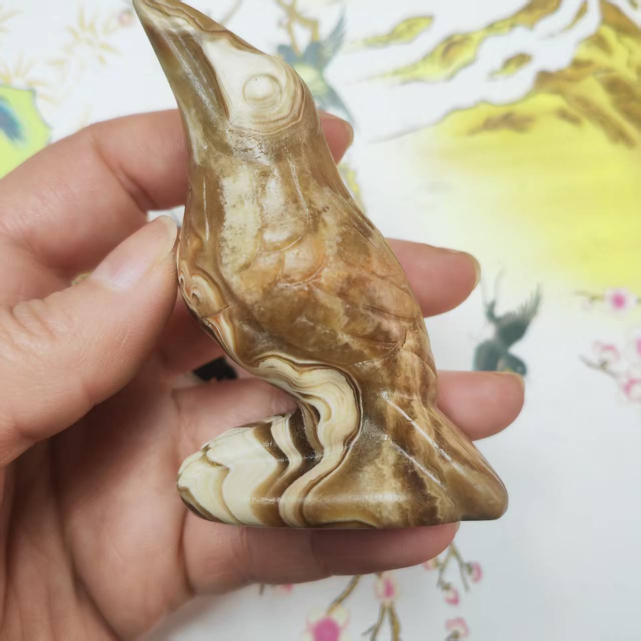 Hand Carved Dark Chocolate Calcite Bird Crystal Raven Crystal Gift Home Decoration Spiritual Gifts