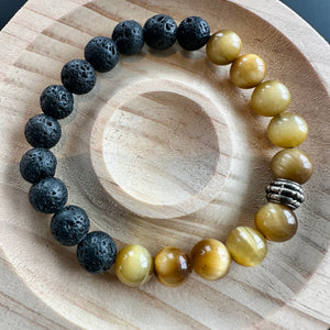 Hand Made Tigers eye with Lava Stone Bracelet Crystal Bracelet Healing Bracelets Crystal Gifts