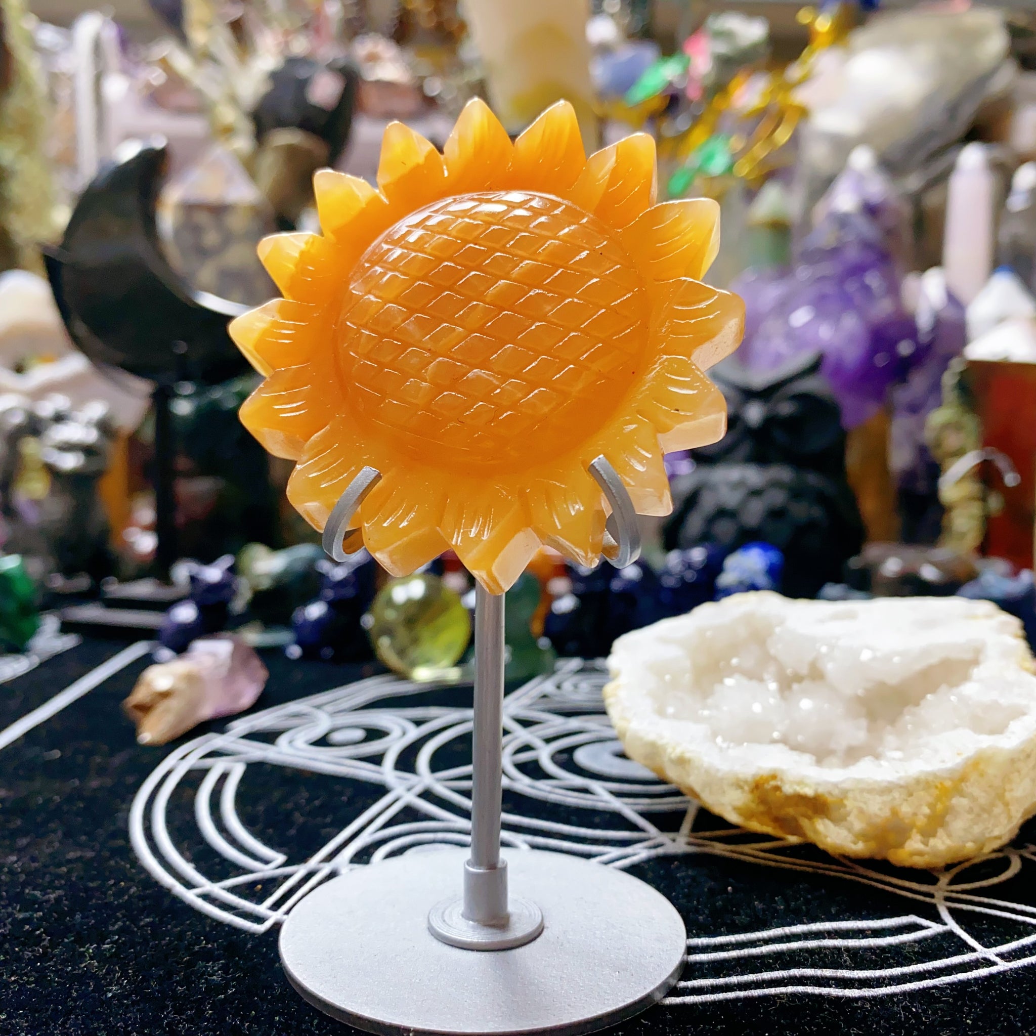 Yellow Calcite Sunflower Hand Carved Crystal Sunflower Crystal Gift Crystal Plants