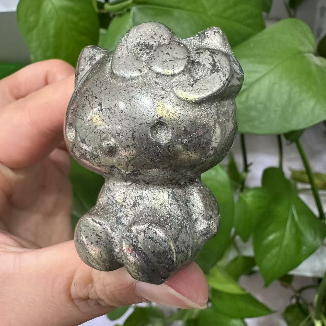 Hand Carved Pyrite Hello Kitty Crystal Cat