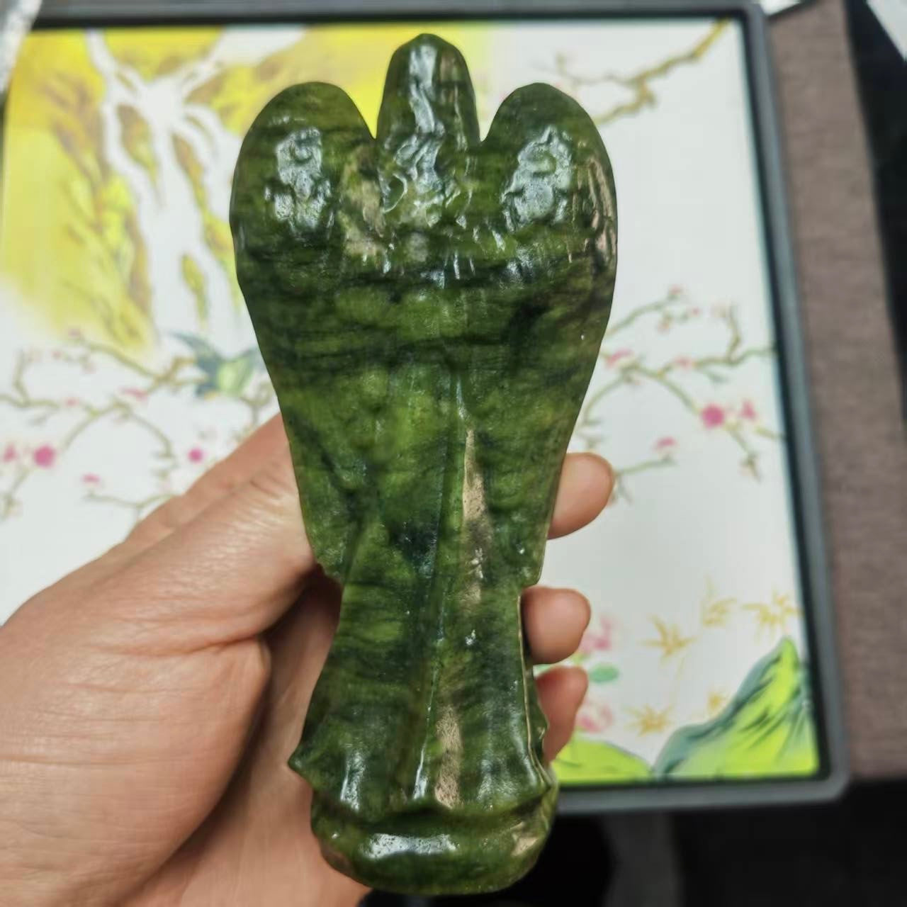 Hand Carved Crystal Angel Big Green Jade Angel Crystal Home Decoration