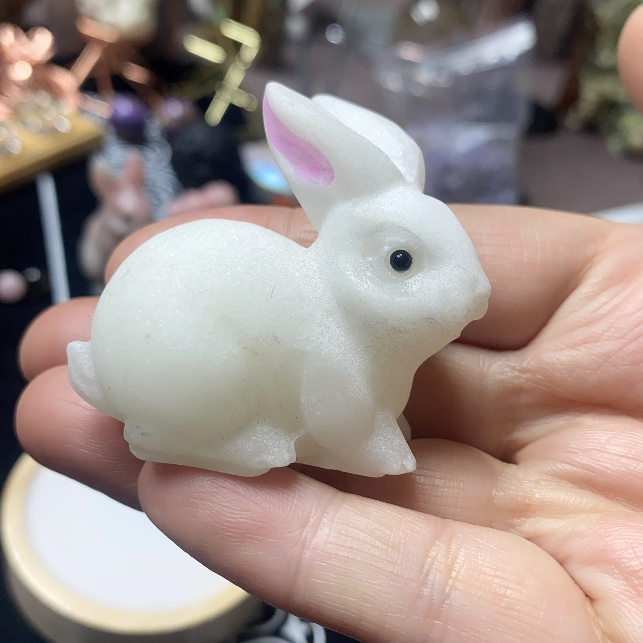 50mm Hand Carved White Jade Rabbit Crystal Gifts Crystal Animals
