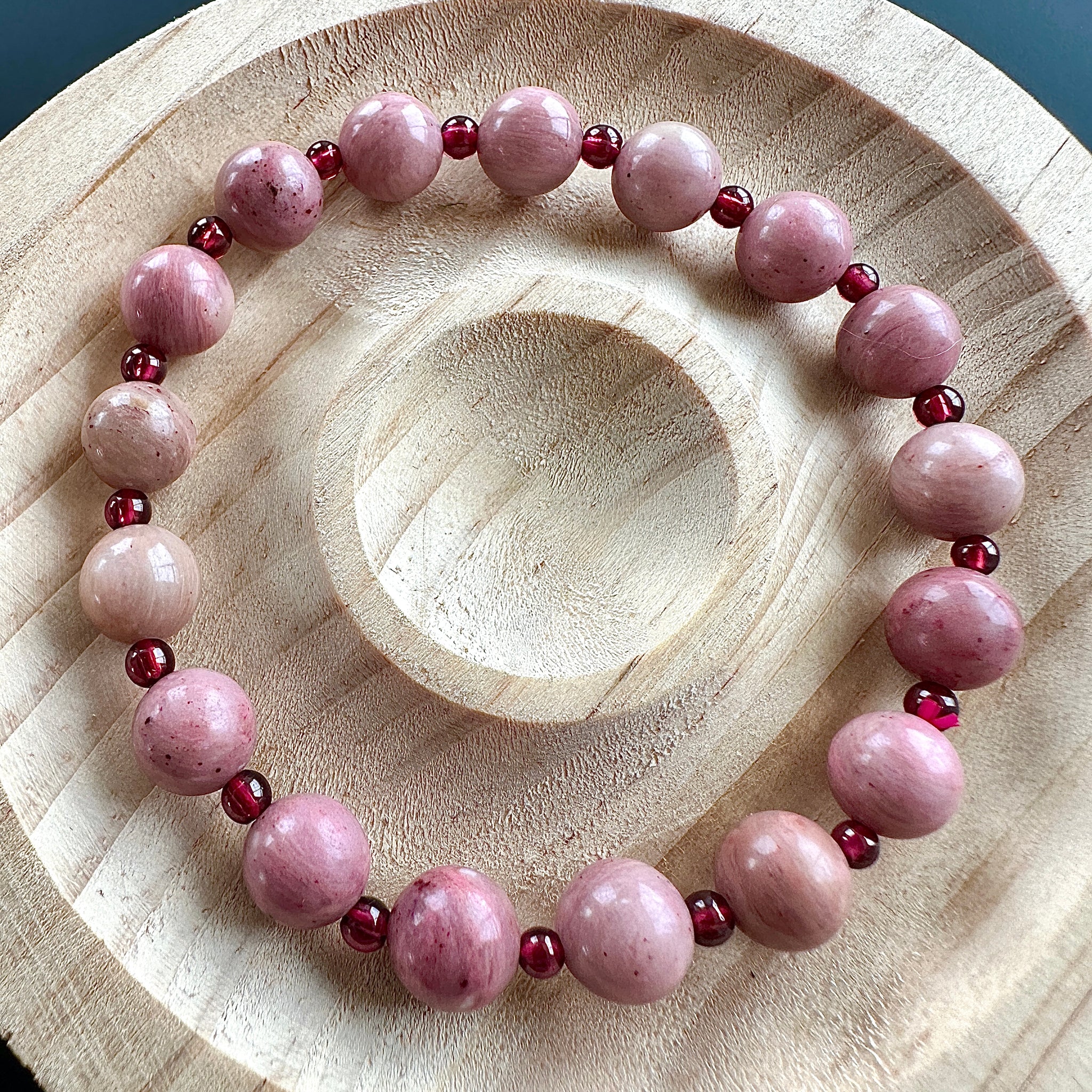 Hand Made Rhodonite with Garnet Bracelet