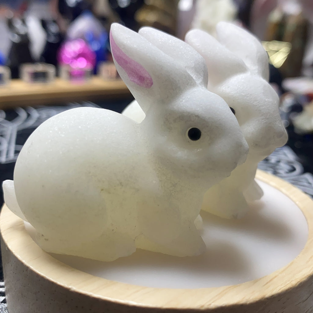 50mm Hand Carved White Jade Rabbit Crystal Gifts Crystal Animals
