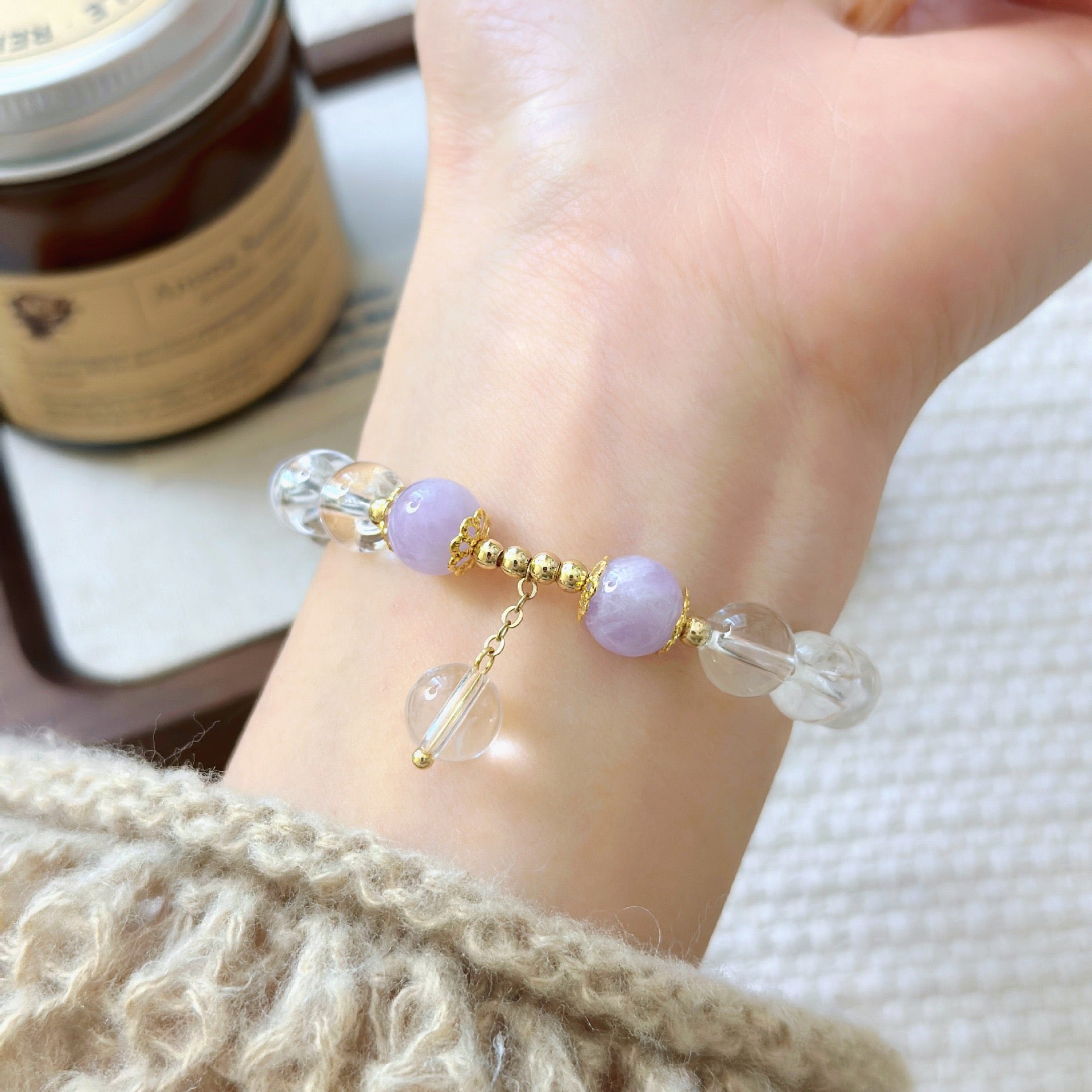 Clear Quartz with Lavande Quartz Bracelet Self Designed Bracelet Energy Bracelet