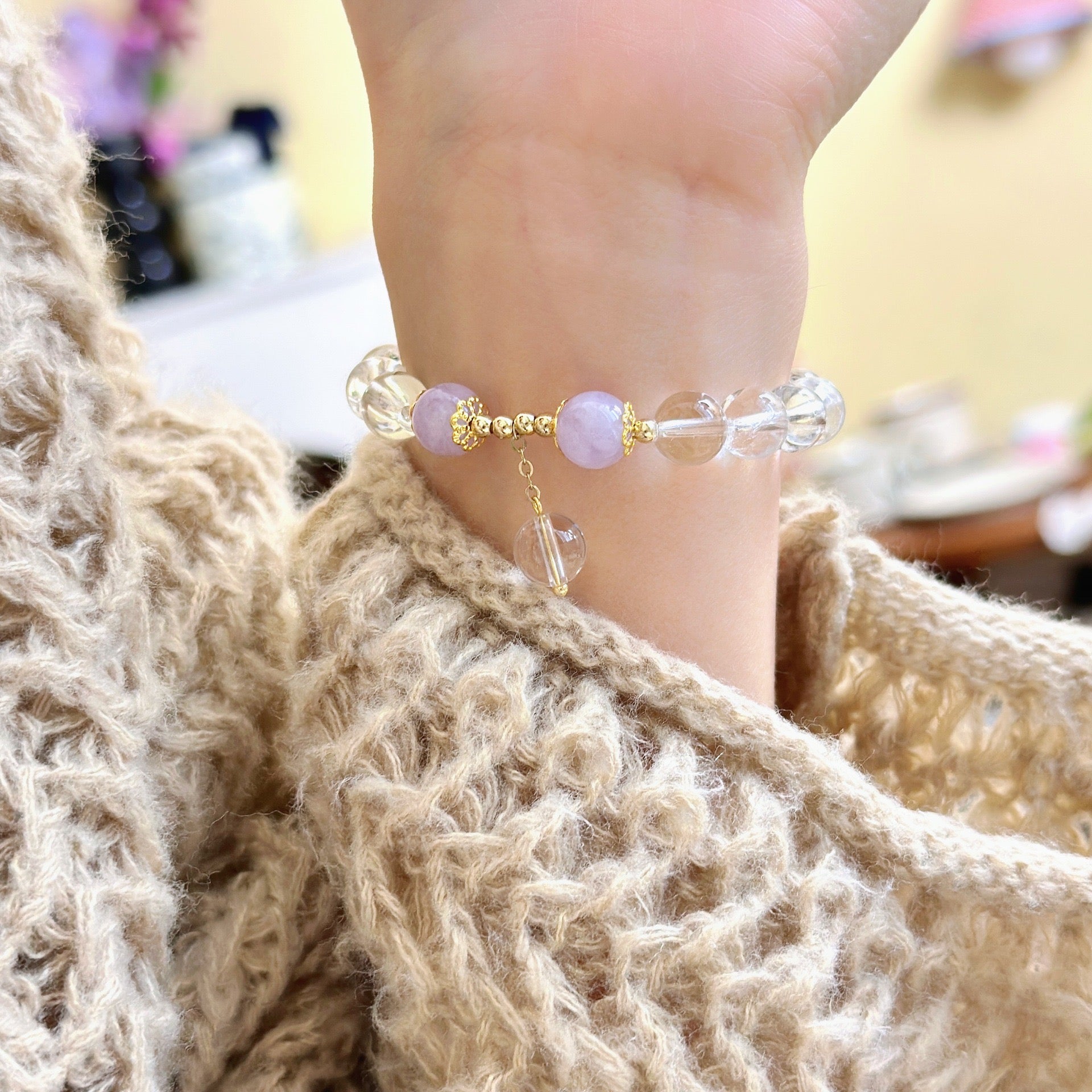 Clear Quartz with Lavande Quartz Bracelet Self Designed Bracelet Energy Bracelet