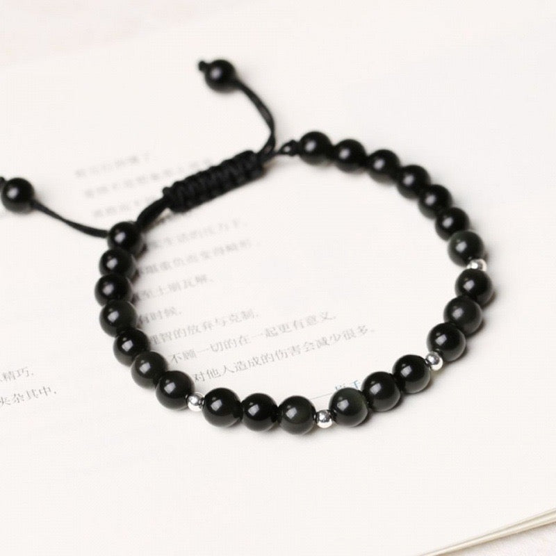 Small Beads of Black Obsidian Bracelets for Woman And Man