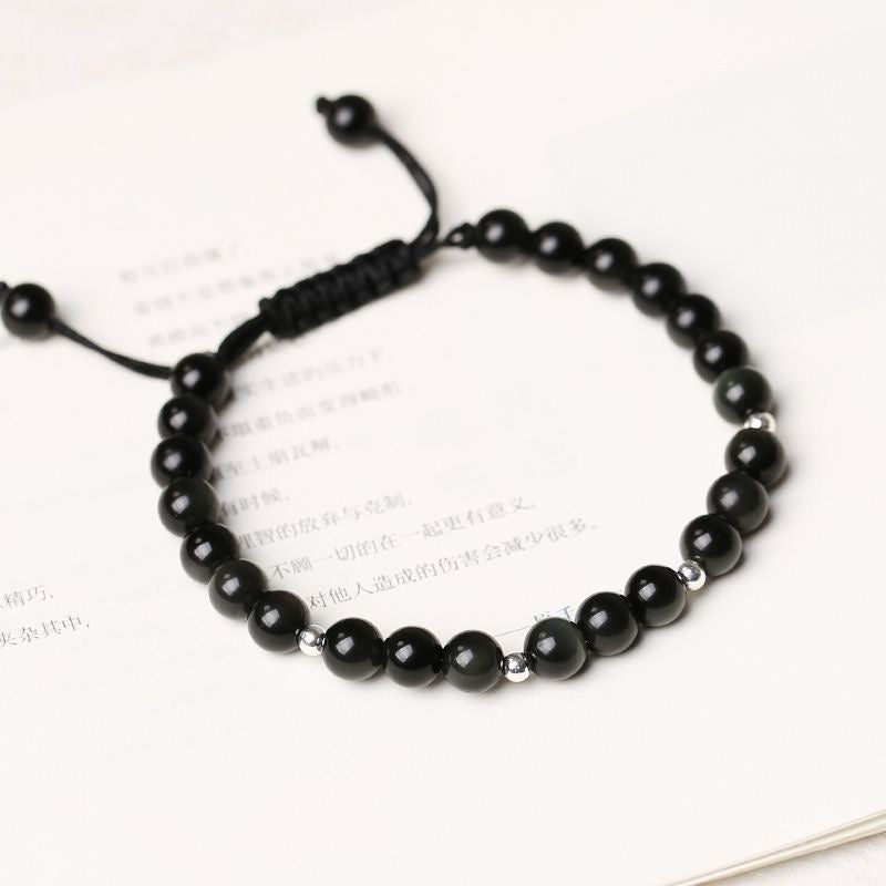Small Beads of Black Obsidian Bracelets for Woman And Man
