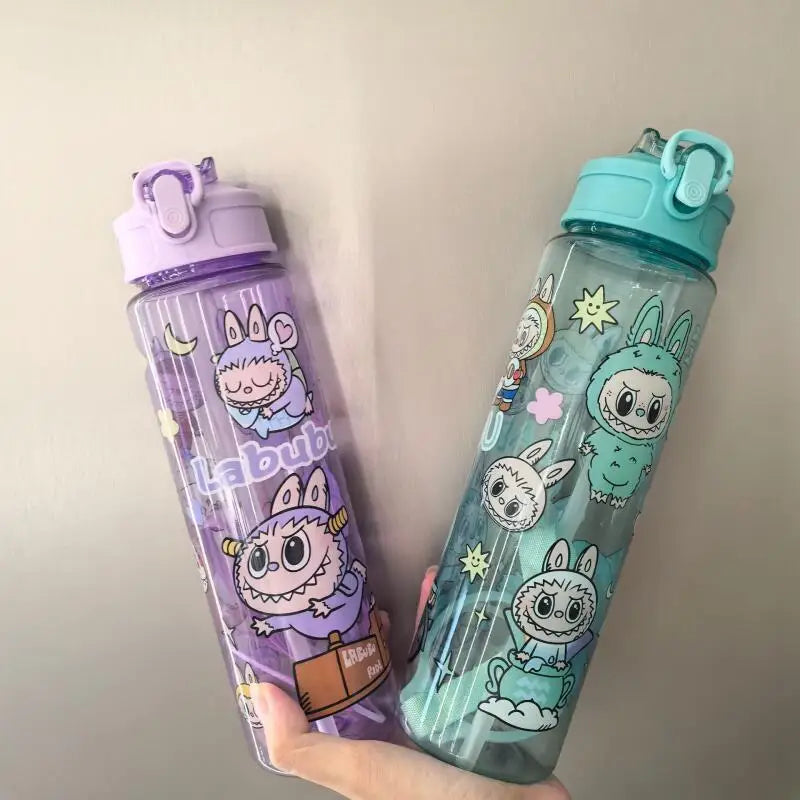 Cute Labubu Water Cup High-Capacity Anime Portable Children Plastic Straw Cup Cartoon Outdoor Sports Large Capacity Water Bottle