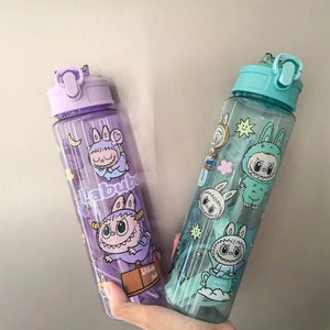 Cute Labubu Water Cup High-Capacity Anime Portable Children Plastic Straw Cup Cartoon Outdoor Sports Large Capacity Water Bottle