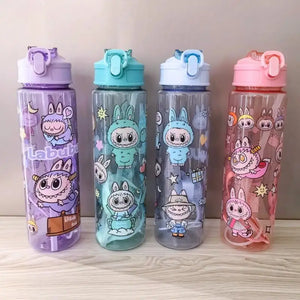 Cute Labubu Water Cup High-Capacity Anime Portable Children Plastic Straw Cup Cartoon Outdoor Sports Large Capacity Water Bottle