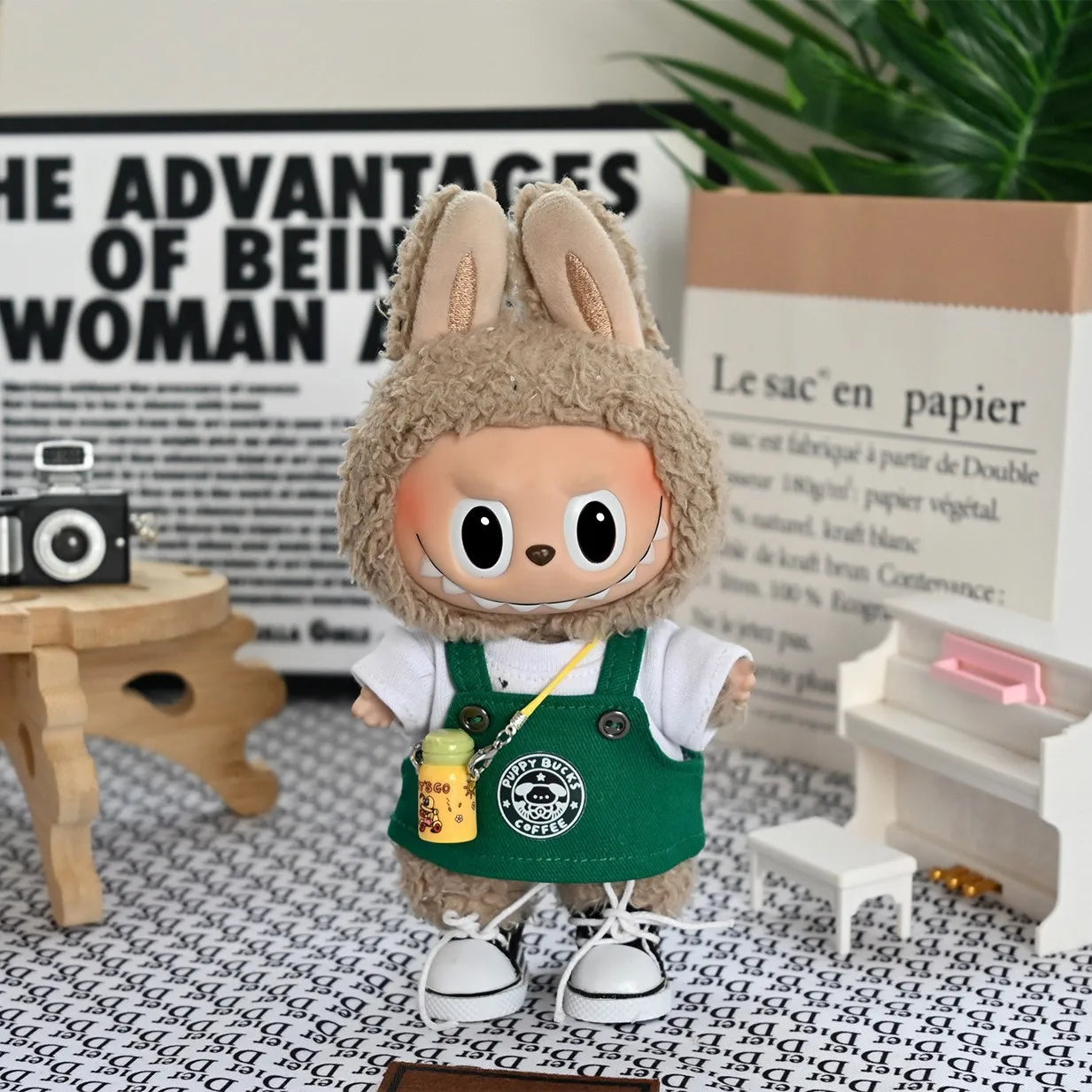 Labubu Doll Clothes Baby Clothes Green Coffee Dress ShoesFashion Overalls Bib Hat Set Kawaii V1 V2V3 Doll Clothing Accessories