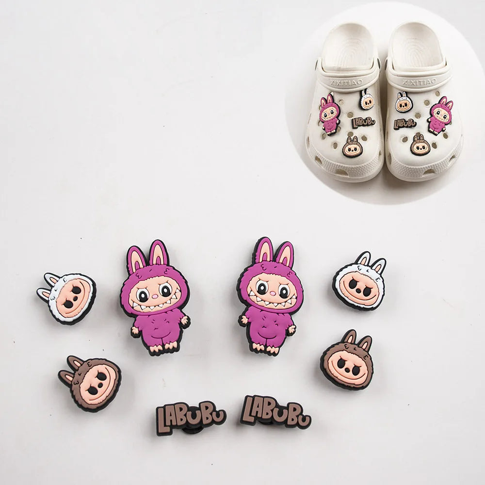 Labubu Croc Charms Slippers Decorative Accessories Shoes Flower Sandals Ornaments Cartoon Shoes Decor Casual Shoes Buckle Gifts