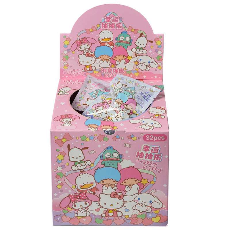 32Pcs/Set Blind Box Anime Sanrio CapyBara Labubu Stitch Figure Cartoon Eraser Model Doll Toy For Children's Gift