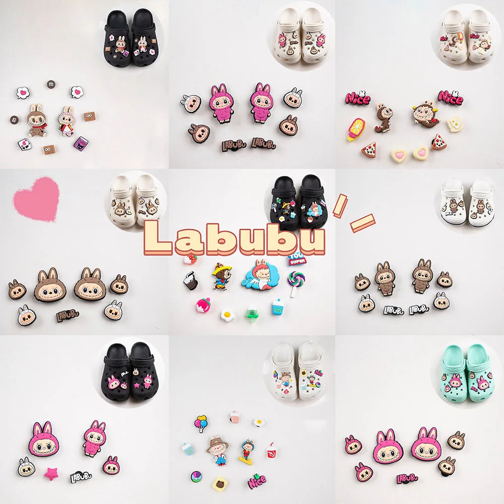 Labubu Croc Charms Slippers Decorative Accessories Shoes Flower Sandals Ornaments Cartoon Shoes Decor Casual Shoes Buckle Gifts