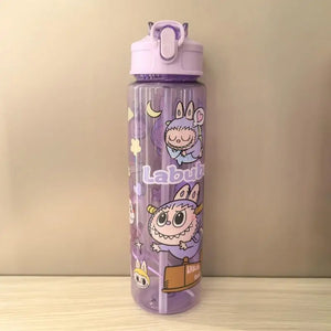 Cute Labubu Water Cup High-Capacity Anime Portable Children Plastic Straw Cup Cartoon Outdoor Sports Large Capacity Water Bottle