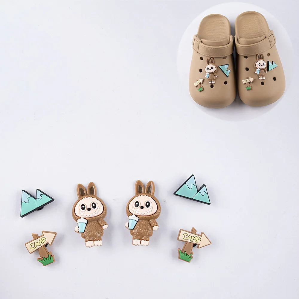 Labubu Croc Charms Slippers Decorative Accessories Shoes Flower Sandals Ornaments Cartoon Shoes Decor Casual Shoes Buckle Gifts