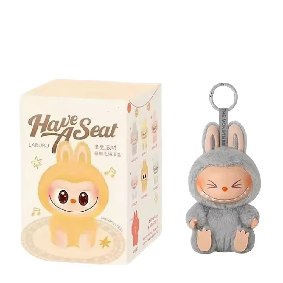 Anime Figure For Labubu Blind Box Have A Seat Series Pendant Kawaii Doll Model Toy Purple Monster Keychain Kids Birthday Gifts