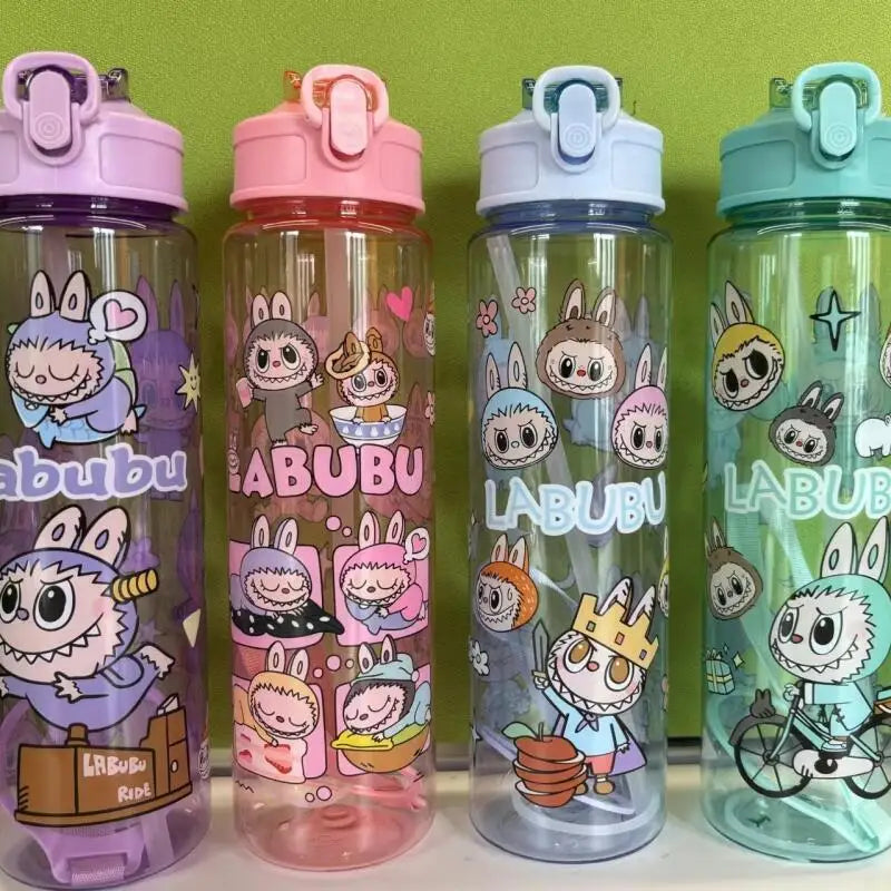 Cute Labubu Water Cup High-Capacity Anime Portable Children Plastic Straw Cup Cartoon Outdoor Sports Large Capacity Water Bottle