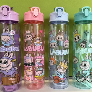 Cute Labubu Water Cup High-Capacity Anime Portable Children Plastic Straw Cup Cartoon Outdoor Sports Large Capacity Water Bottle