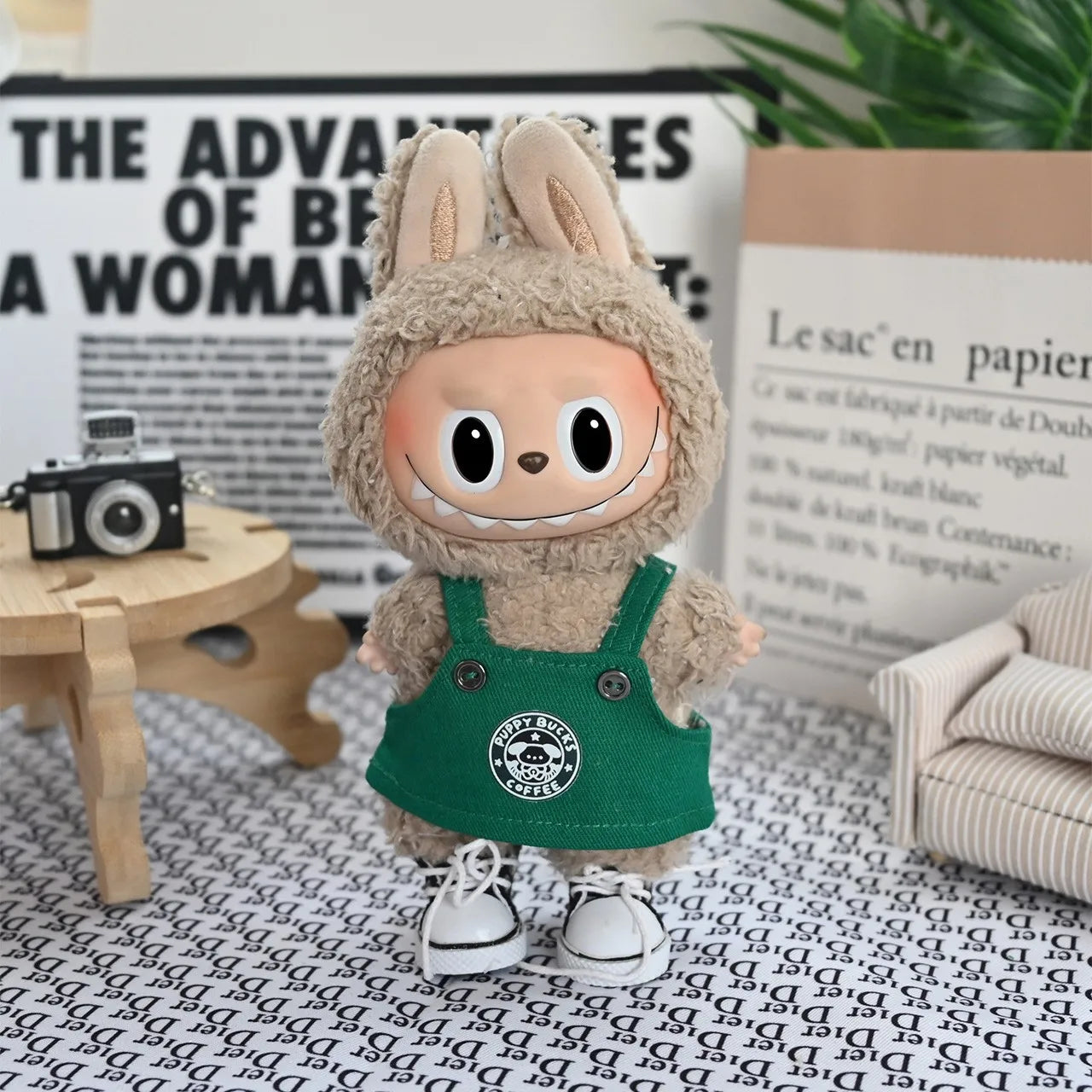 Labubu Doll Clothes Baby Clothes Green Coffee Dress ShoesFashion Overalls Bib Hat Set Kawaii V1 V2V3 Doll Clothing Accessories