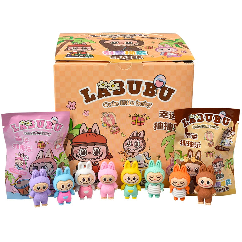 32Pcs/Set Blind Box Anime Sanrio CapyBara Labubu Stitch Figure Cartoon Eraser Model Doll Toy For Children's Gift